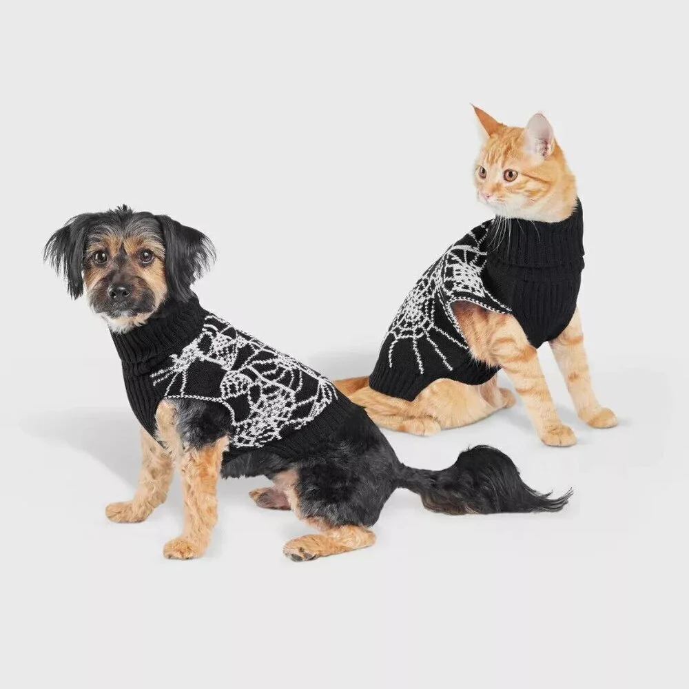 NEW Spiderweb Sweater Dog Cat Pet Halloween Costume Size XS (Up to 10 lbs) Black